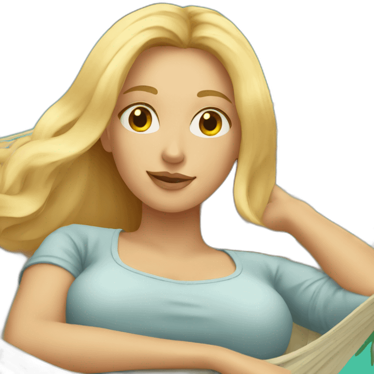 Woman with long blond hairs laying in a hammock. emoji