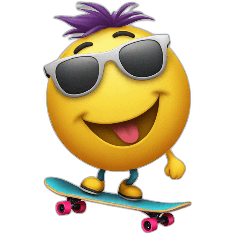 a smiley face with sunglasses doing a skateboard trick emoji