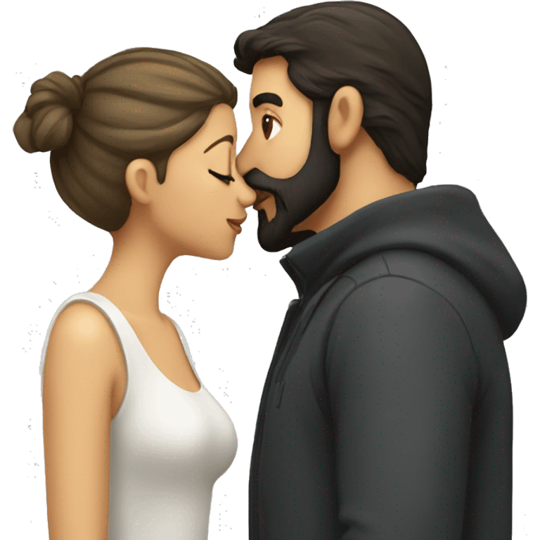 Girl kissing a man with dark beard  emoji