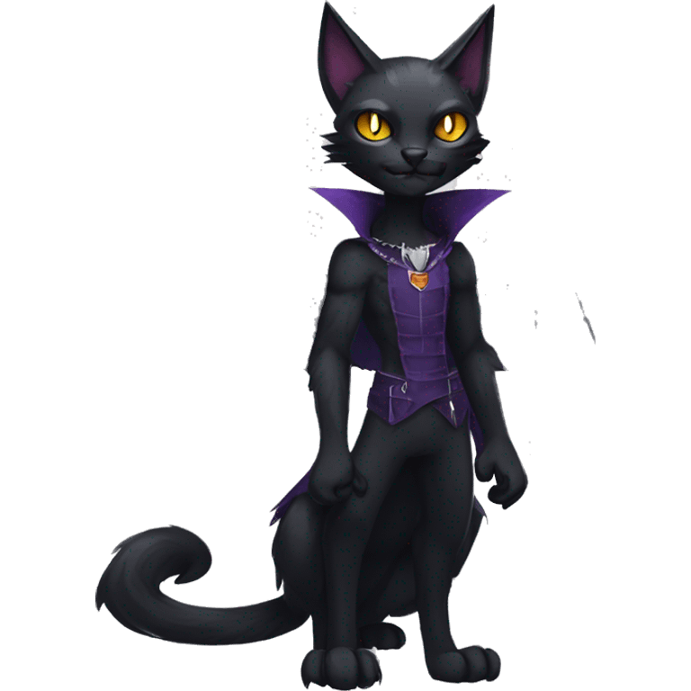  cool edgy fantasy dark-themed animal vampiric cat-hybrid Fakemon with fangs and bat-wing-ears with a collar full body emoji