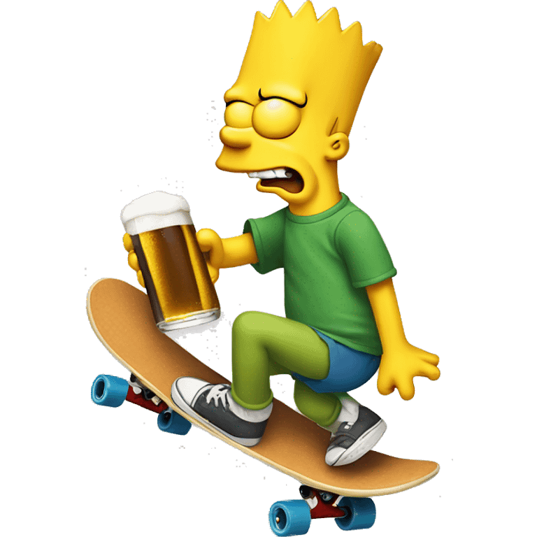 Bart Simpson riding a skateboard with a beer  emoji