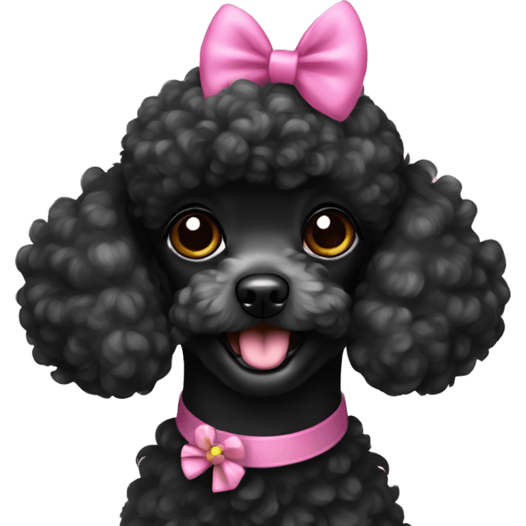 Black toy poodle with pink bows on ears emoji