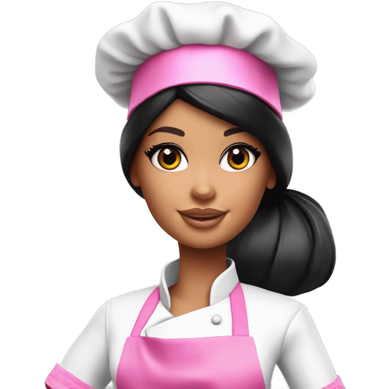 Thick Barbie chef black hair pink chef hat emoji