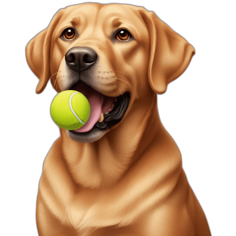 Red labrador with a tennis ball on his mouth emoji