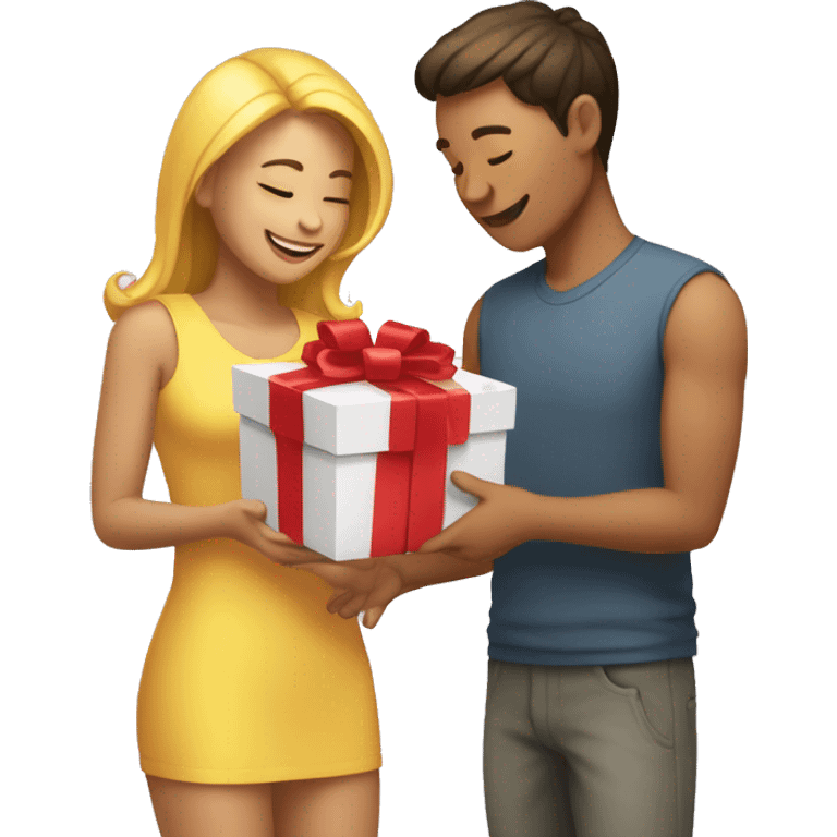 genderless yellow-skinned emoji person receiving a gift emoji