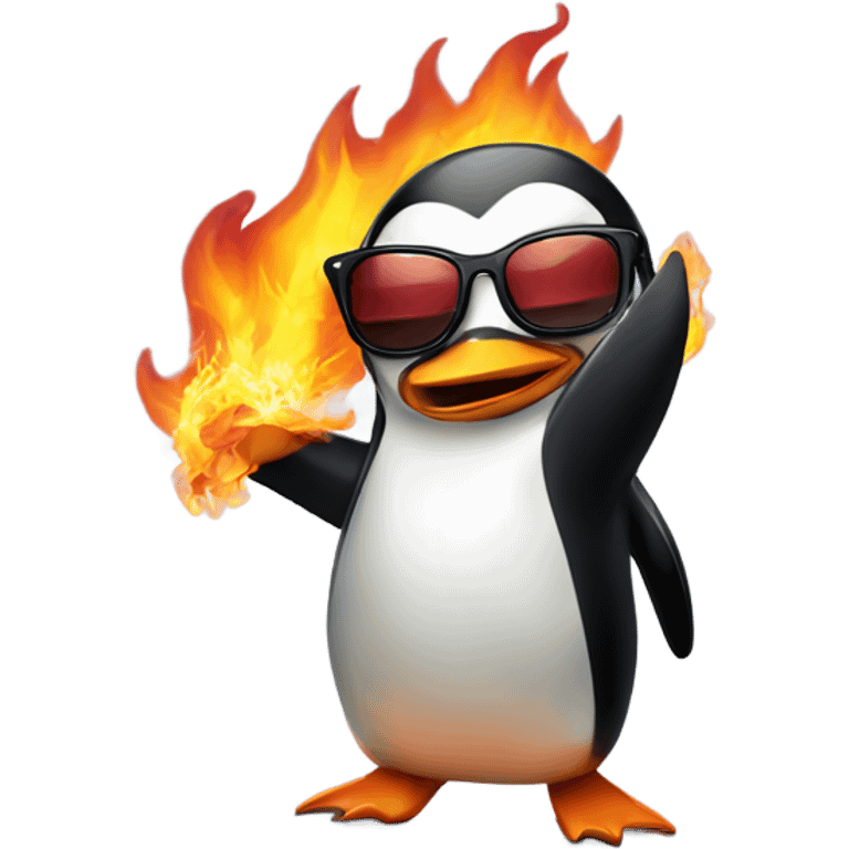 dabbing penguin with sunglasses on fire emoji