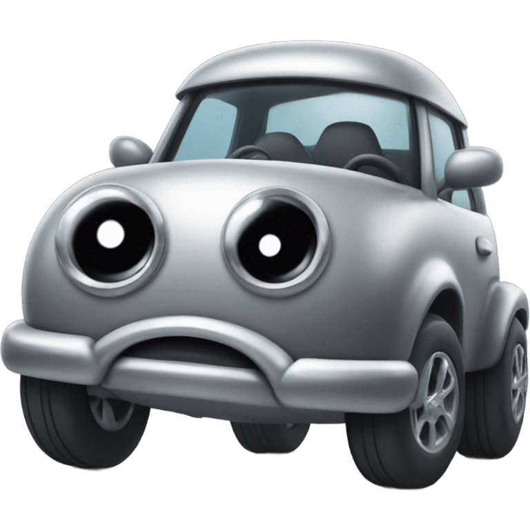 Metal cute mad Kirby Gray ball driving on car wheels with mad eyebrows game emoji