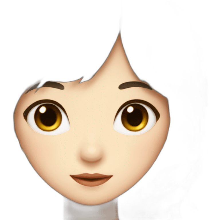 girl with dark brown wavy long hair and bangs himecut japanese emoji