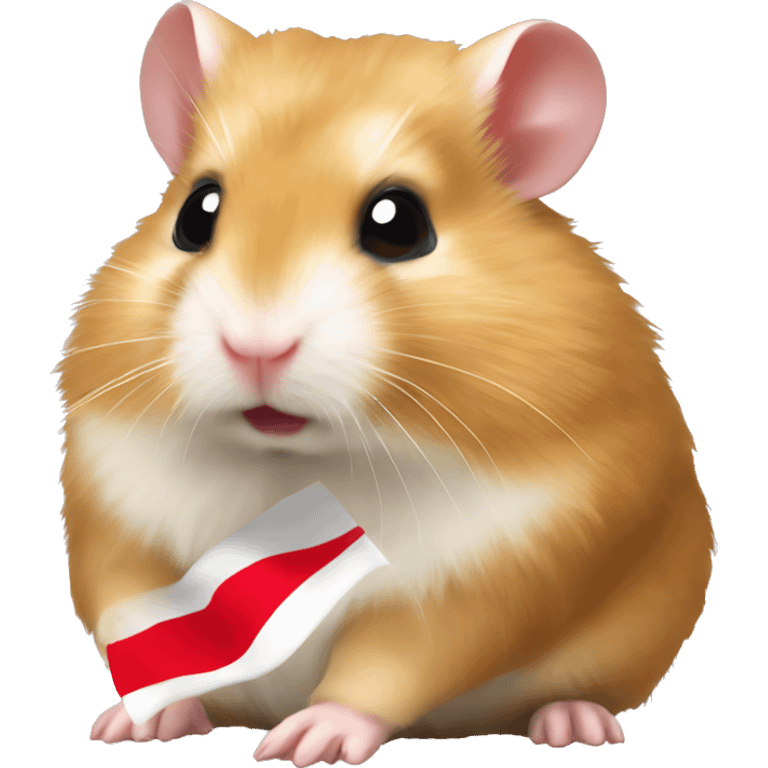 Blonde Syrian hamster with a red historic flag in its mouth almighty emoji