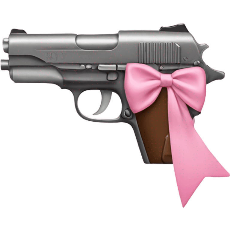 A pistol with a cute baby pink bow on it emoji