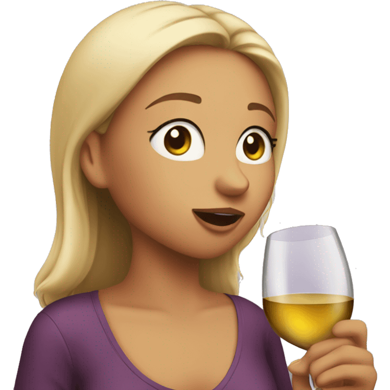 girl drinking wine with glass to her mouth emoji