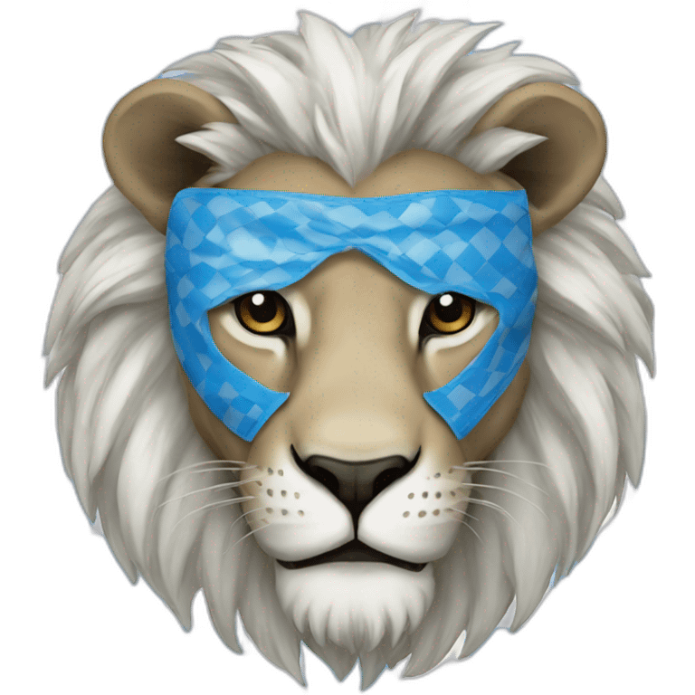 lion in mask blue-white checkerboard color emoji