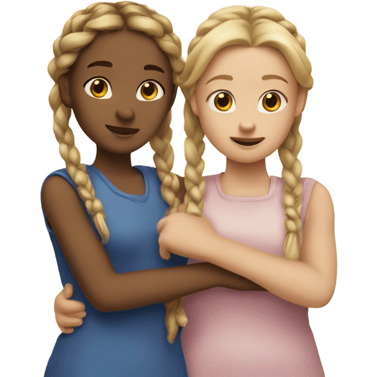 Two girls hugging one girl has dark blonde braids and fair skin one girl has blonde braids and fair skin emoji