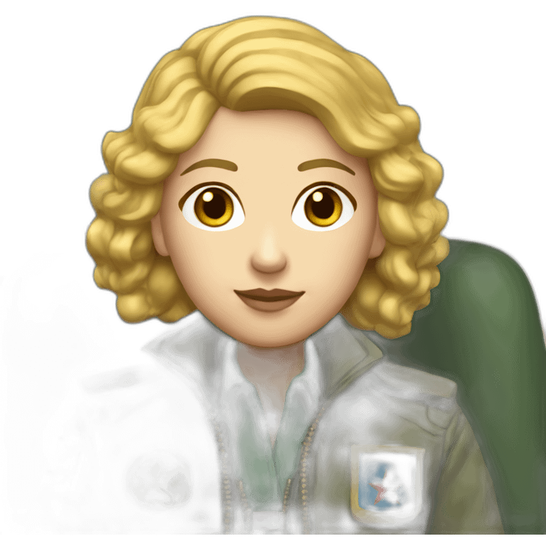 Soviet female pilot golden hair blue ayes  Green with brown plush jacket emoji