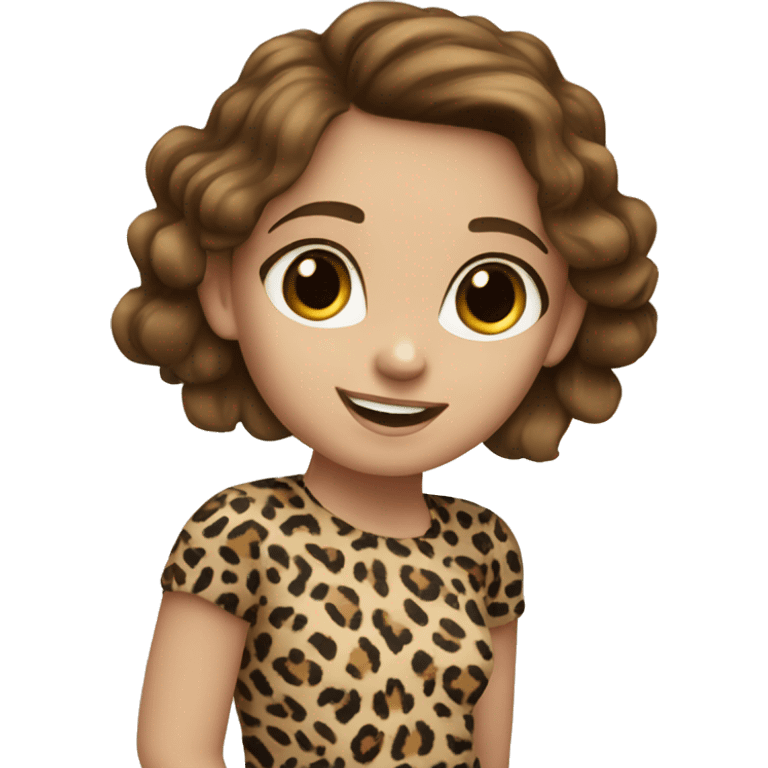 Brown haired girl with blue eyes wearing a leopard print top  emoji