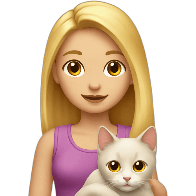 Gato con una niña rubia con una coleta emoji