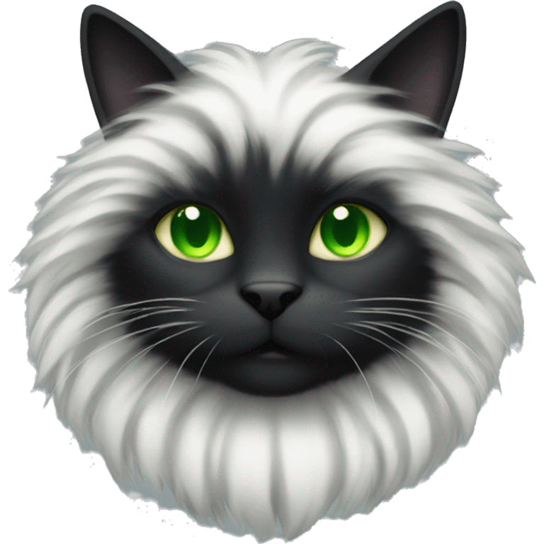 fluffy black cat with green eyes and grey stripes emoji