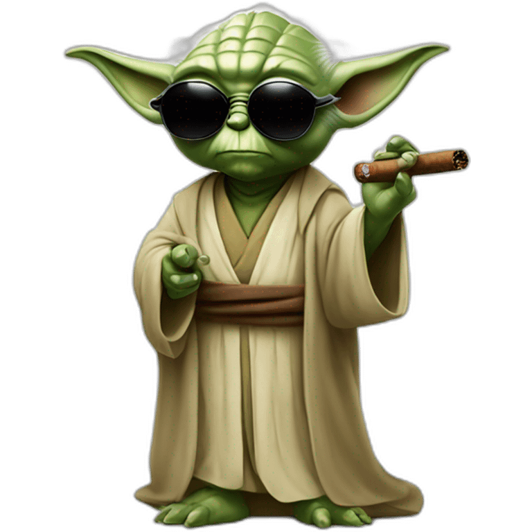 Yoda with a cigar in his mouth and wearing sunglasses emoji