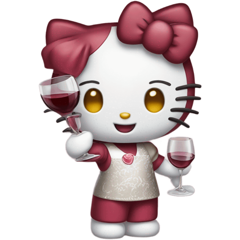 Hello Kitty drinking red wine emoji