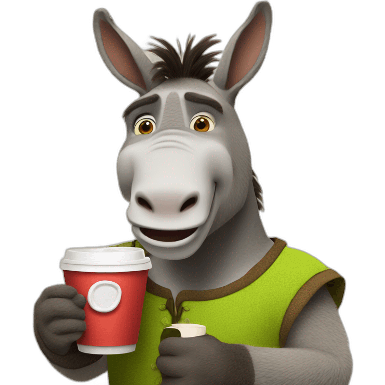 donkey from shrek holding a cup of coffee emoji