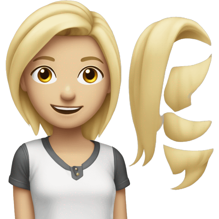 blonde girl smiling softly wearing a jack and jones shirt emoji