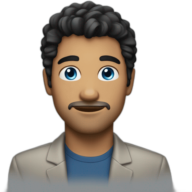 man, blue eyes, 30 year old, caucasian, black hair, blazer with t-shirt, good looking emoji