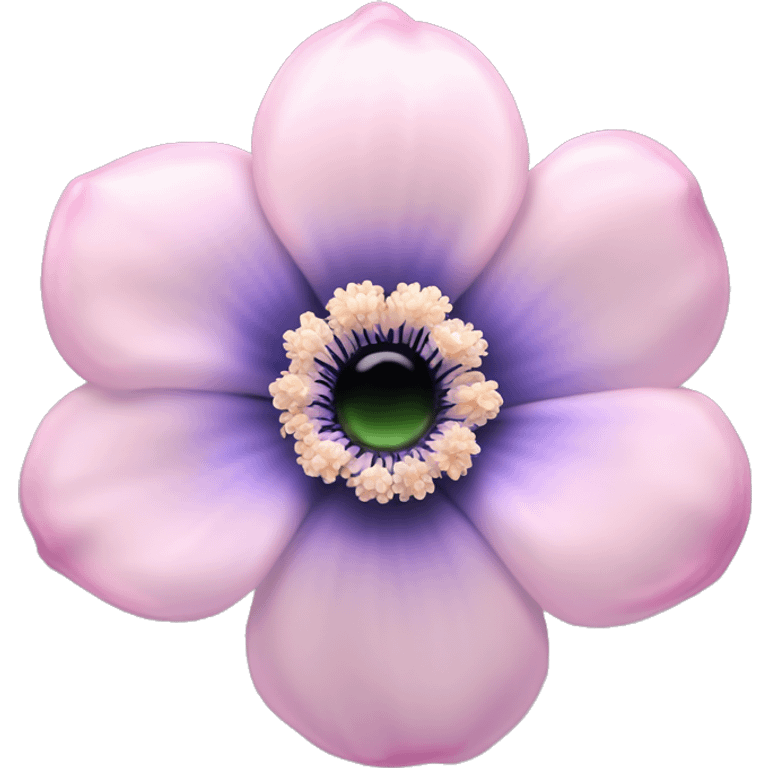 Anemone "A pastel pink anemone flower with a glowing dark center, softly shimmering petals, and delicate sparkles floating around." emoji