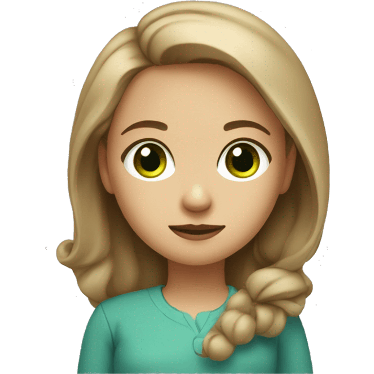 girl with sharp chin and light brown  hair with moderately big eyes and green eye color emoji