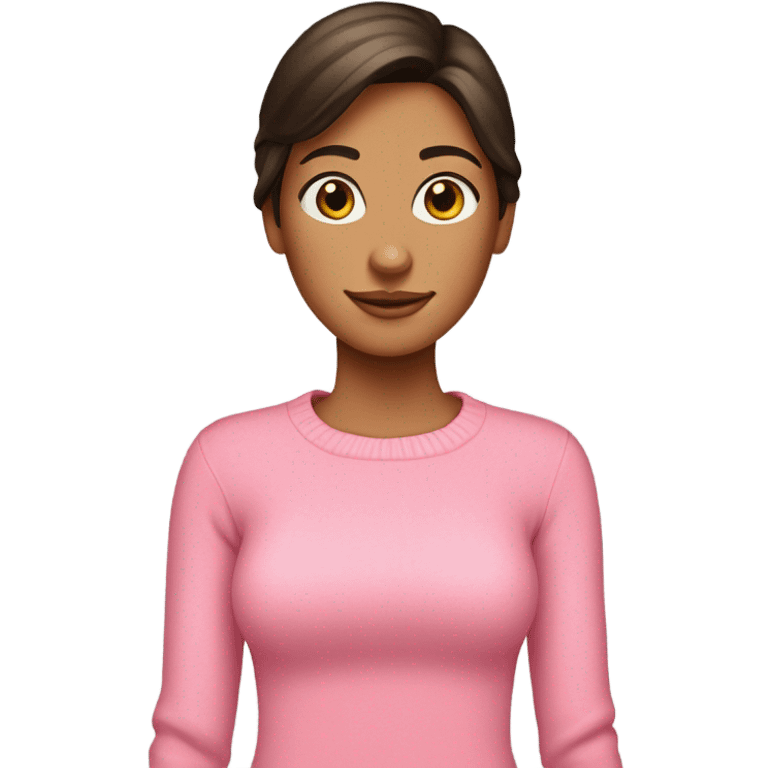 Brunette girl who is slightly tanned and is wearing a pink sweater  emoji