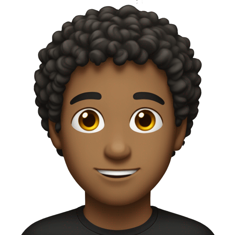 A young man, a curly haircut, a black shirt. around 23 years old and is identified as male. The man's curly hair adds texture to his overall appearance.  His facial expression appears confident and composed.  emoji