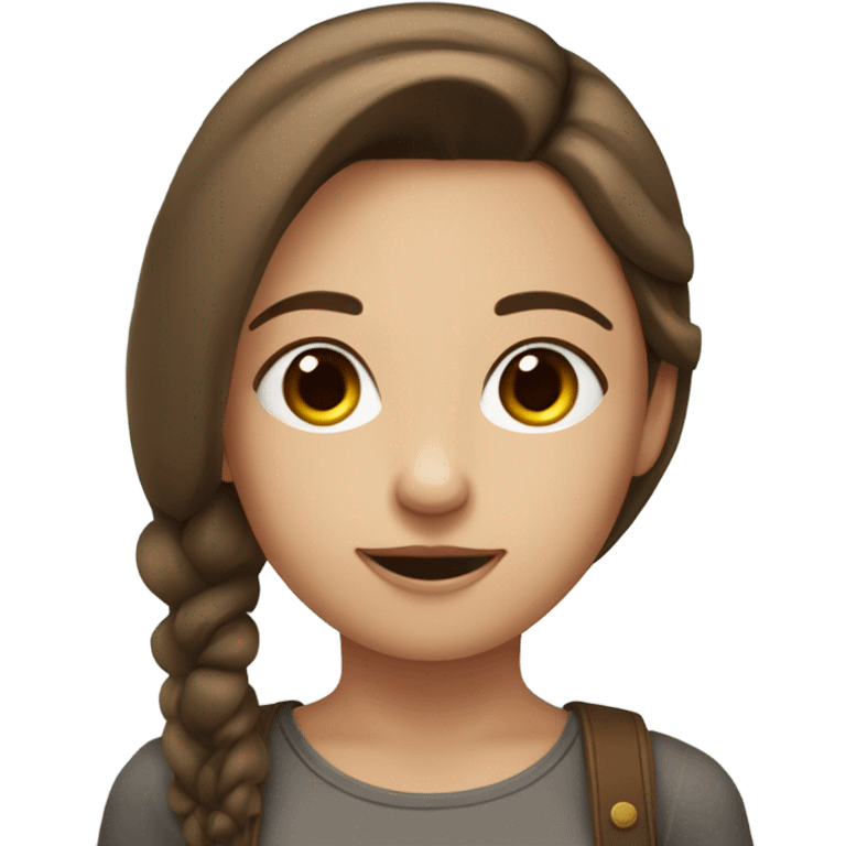 A fair skinned gir with strait brown hair parted in the middle  emoji