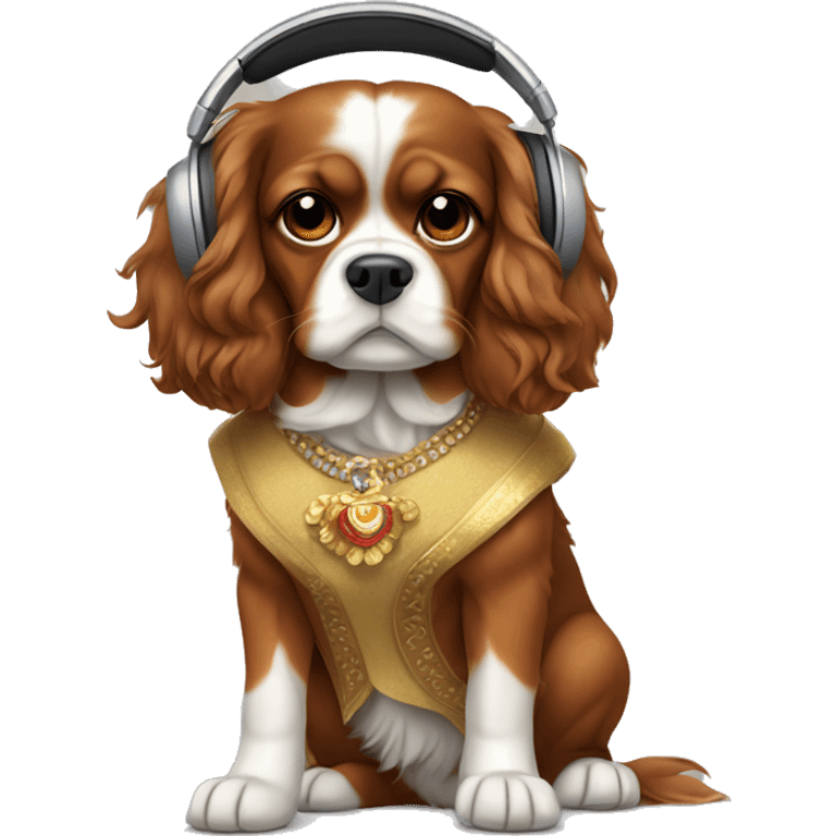 King Charles Dog wearing clothes and headphones  emoji