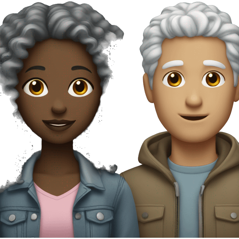 Black girl with curly hair and white guy with gray hair couple  emoji