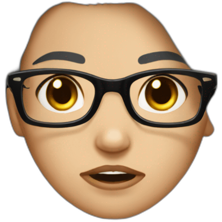 Girl with long black hair middle part, brown eyes and black glasses and ear piercings, angry face  emoji