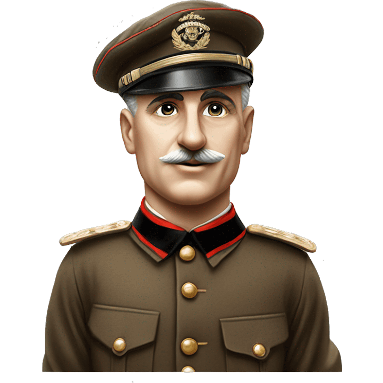 Charlie chaplin without hat and brown classical 1936 dutch military uniform and red white soccer captains upper armbracelet looking fiercefully emoji