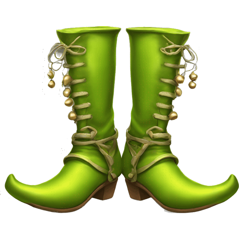 Realistic isolated chartreuse elf boots with bells. emoji