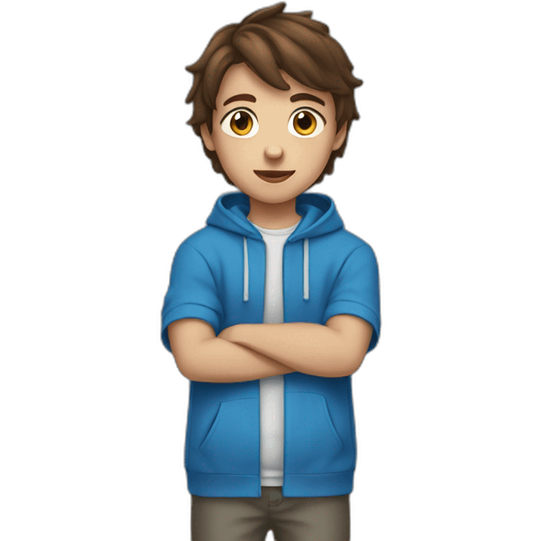 13 Year old kid with brown hair with blue hoodie emoji