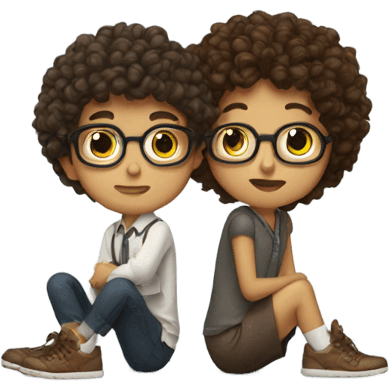 nerd with brow eyes and brown curly hair on his knees kissing girl shoe emoji