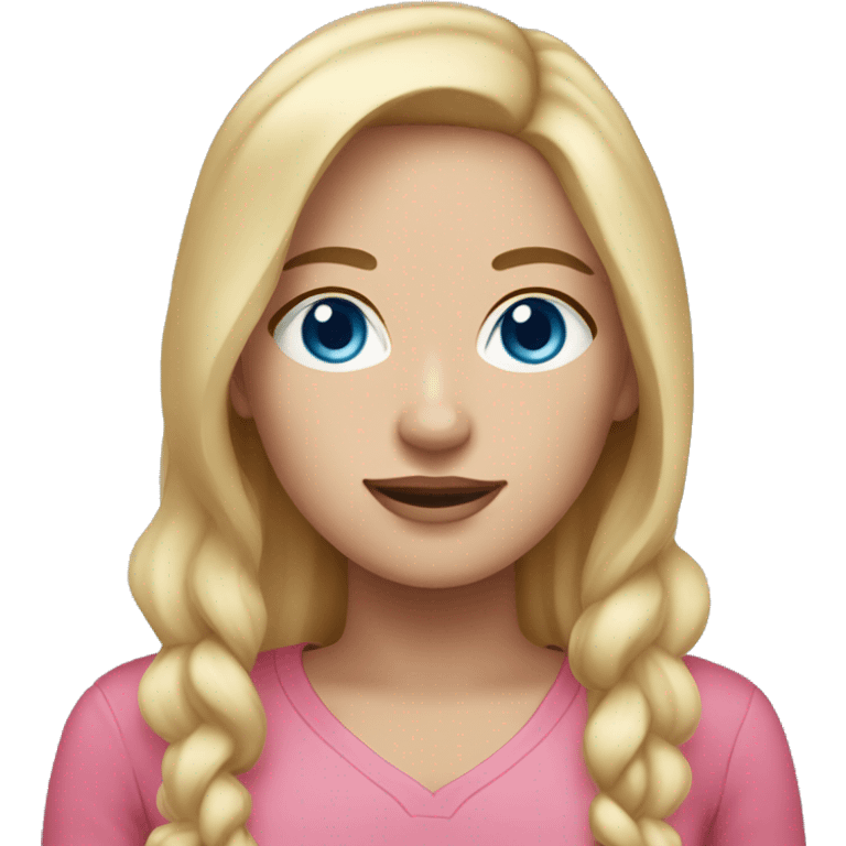 a woman with freckles and blue eyes, light skin, blonde hair and dark roots. pink clothes emoji