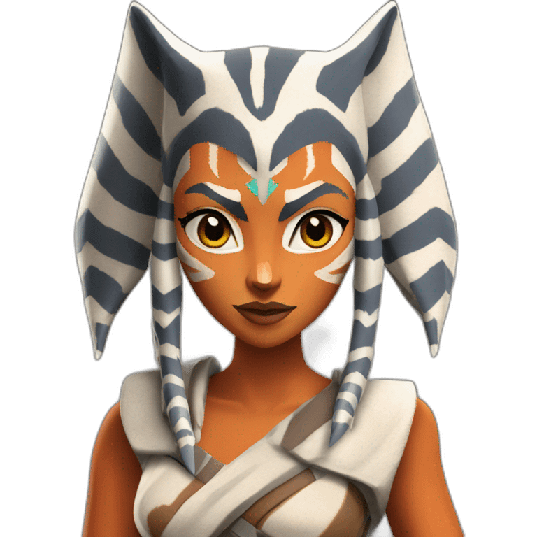 Sexy Ahsoka Tano (portrait, front facing, Apple iOS 17 style) small horns emoji