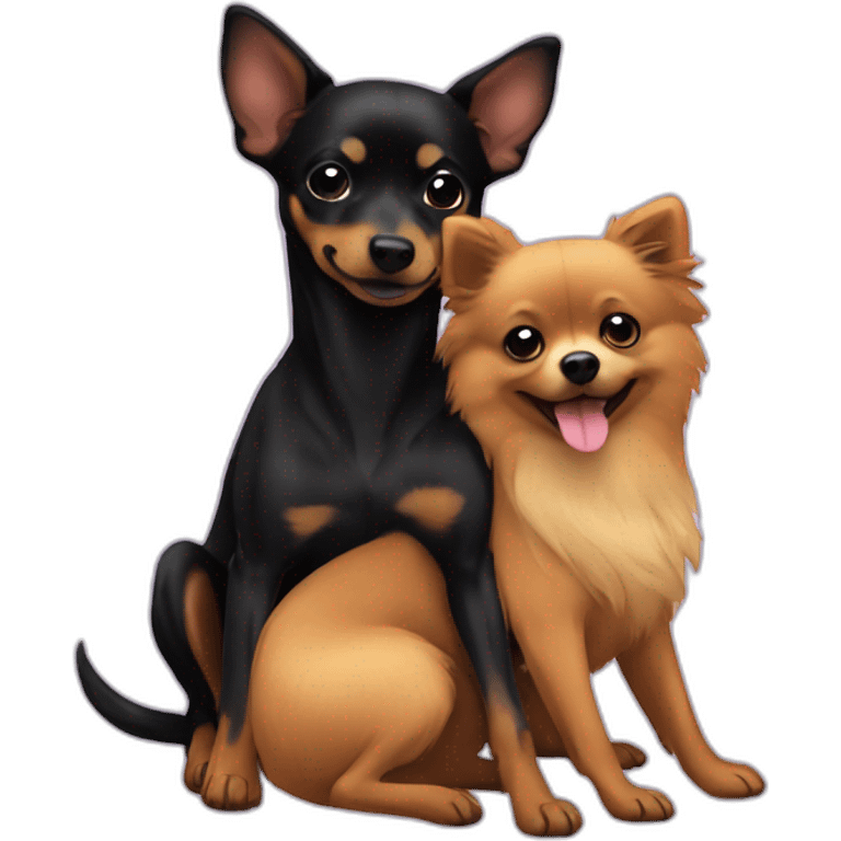 Black German mini pinscher hugging a pomeranian emoji