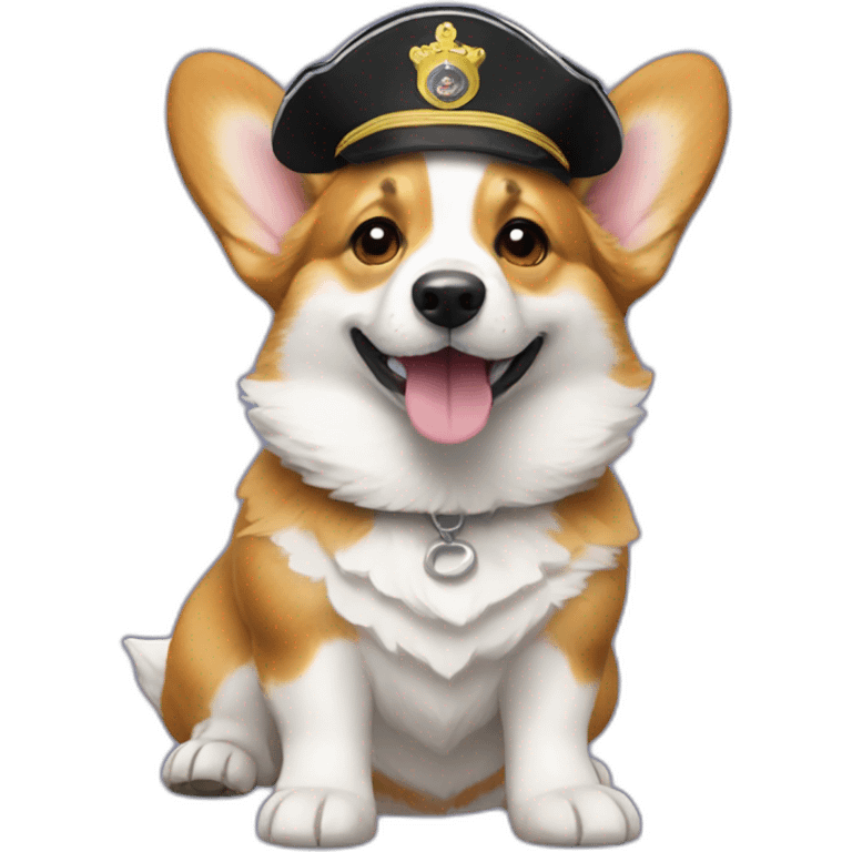 Corgi negro con gorro de capitan emoji