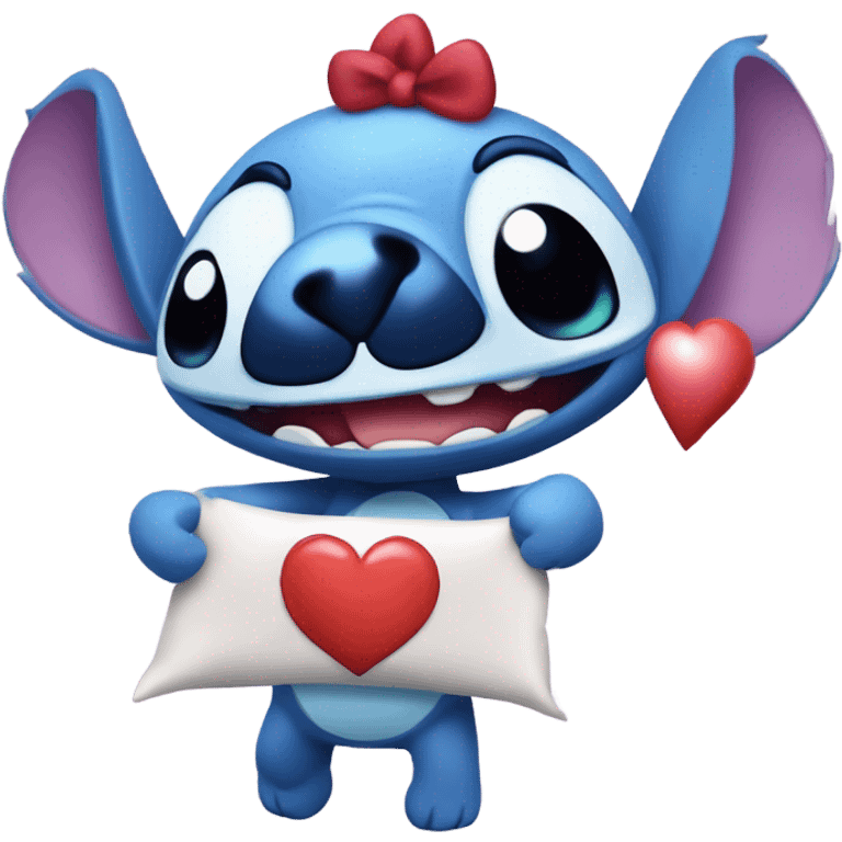 Stich con un corazón diciendo hola bombón emoji