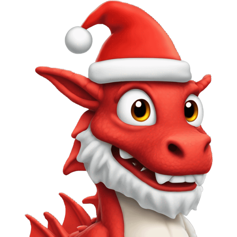 Red Welsh dragon in a Santa hat emoji