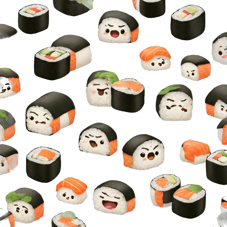 Sushi maki with kawaii face emoji