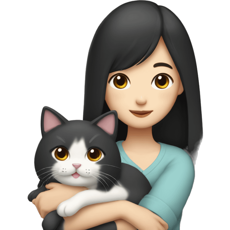 Korean girl with long black hair holding two cats emoji