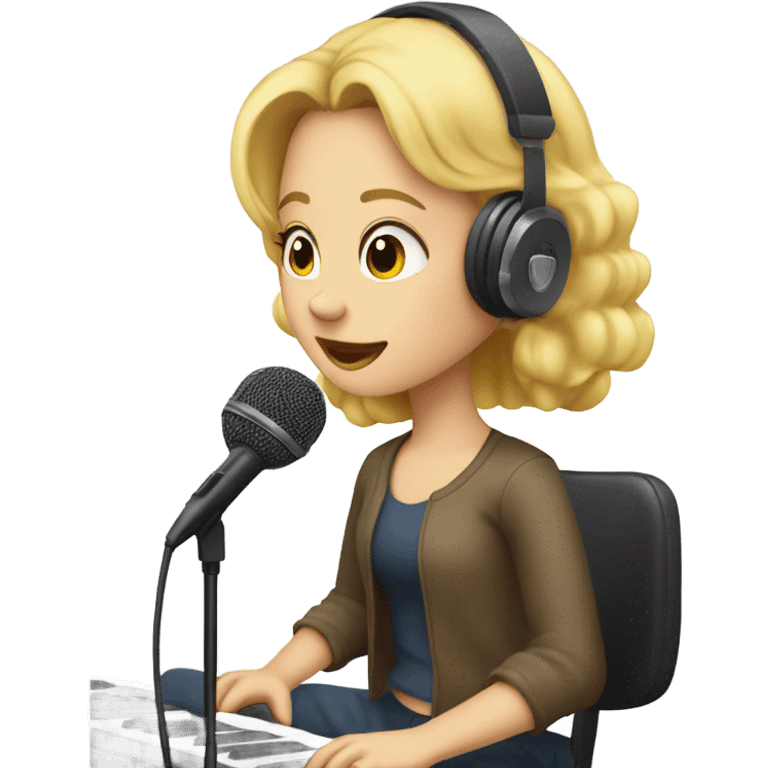 girl with blonde hair records a podcast emoji