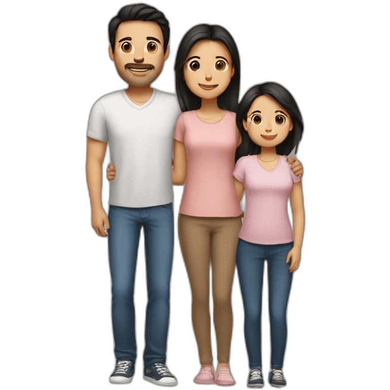 A family of 2, the dad has black hair, Mum has long Brown hair and is prégnant, the baby girl has light Brown short hair emoji