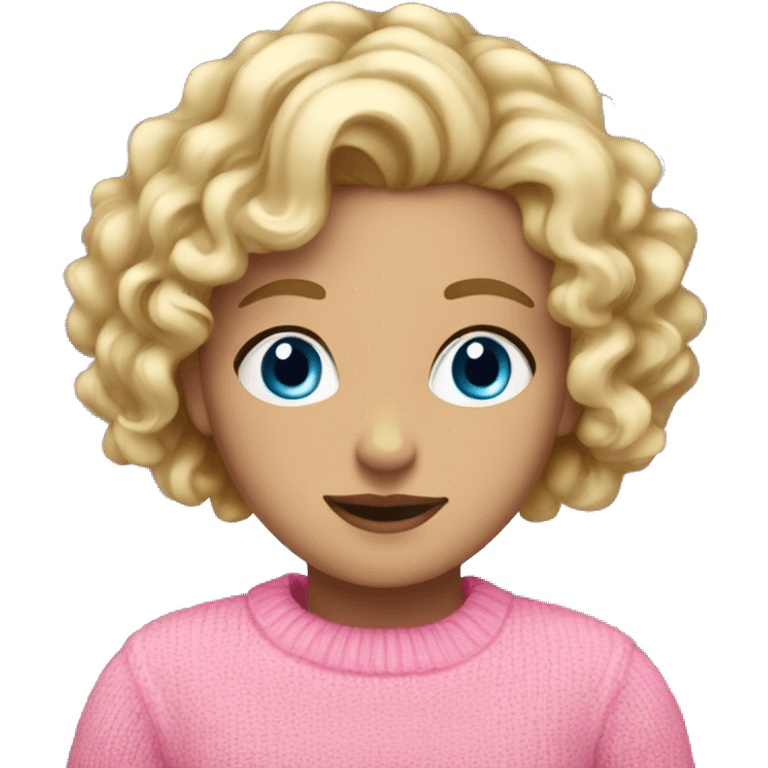 blonde girl with blue eyes and curly hair with pink jumper emoji