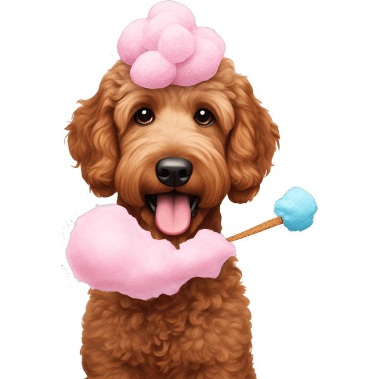 brown golden doodle eating cotton candy emoji